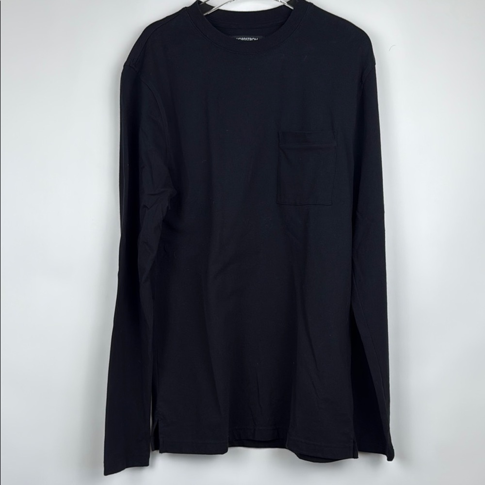 Nordstrom Tech Smart Performance Long Sleeve Black T-shirt Front Pocket Small